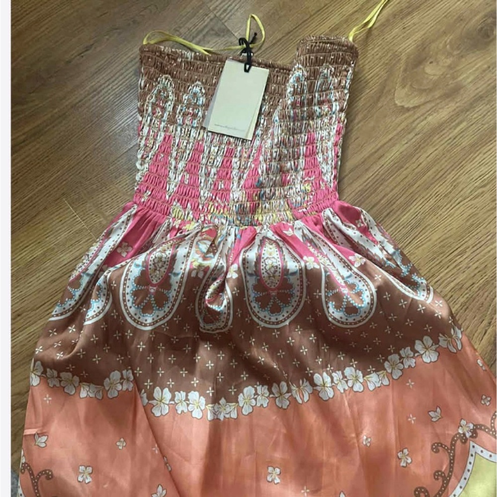 Elan Smocked Sundress in Pink and Brown